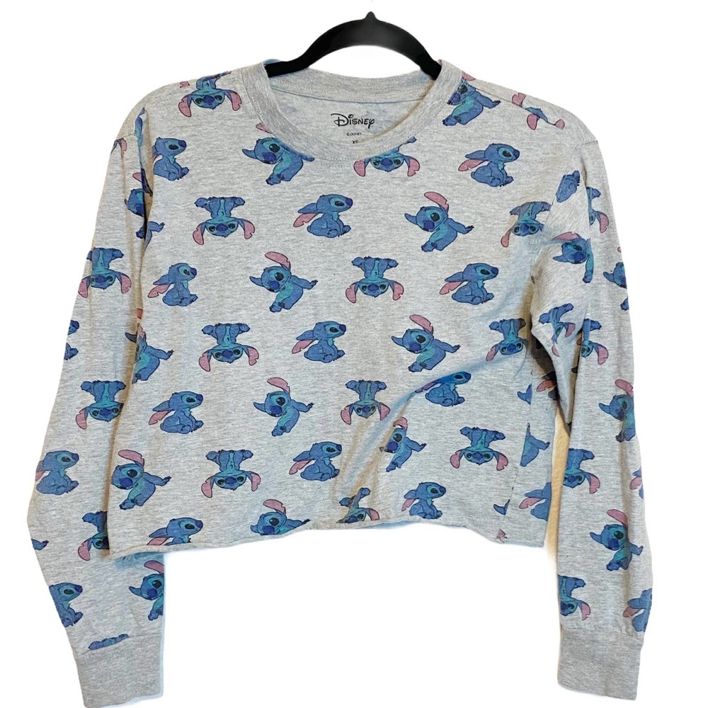 Disney Lilo Stitch Gray Size XS Cropped Top Long Sleeve Crop Crewneck Sweater